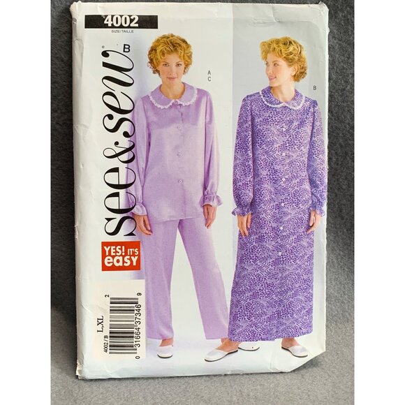 Misses Butterick 4002 Sewing Pattern Nightgown & Pajamas Size 16 18 20 22 - uncu - Picture 1 of 2